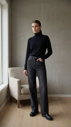 2481 Taşlı Baklava Desenli Pantalon - Desfita