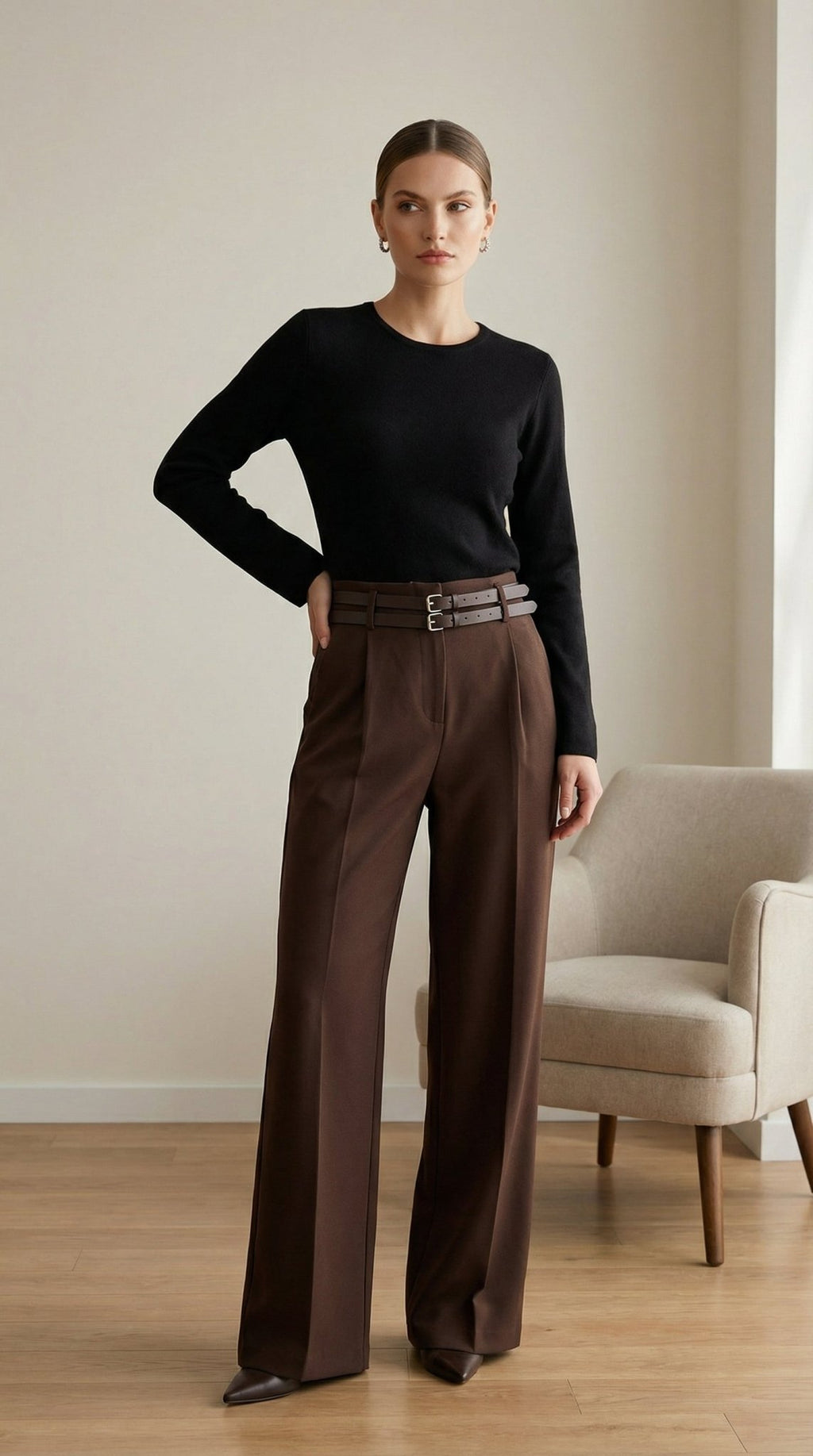 347 Kemerli Kumaş Pantalon - Desfita