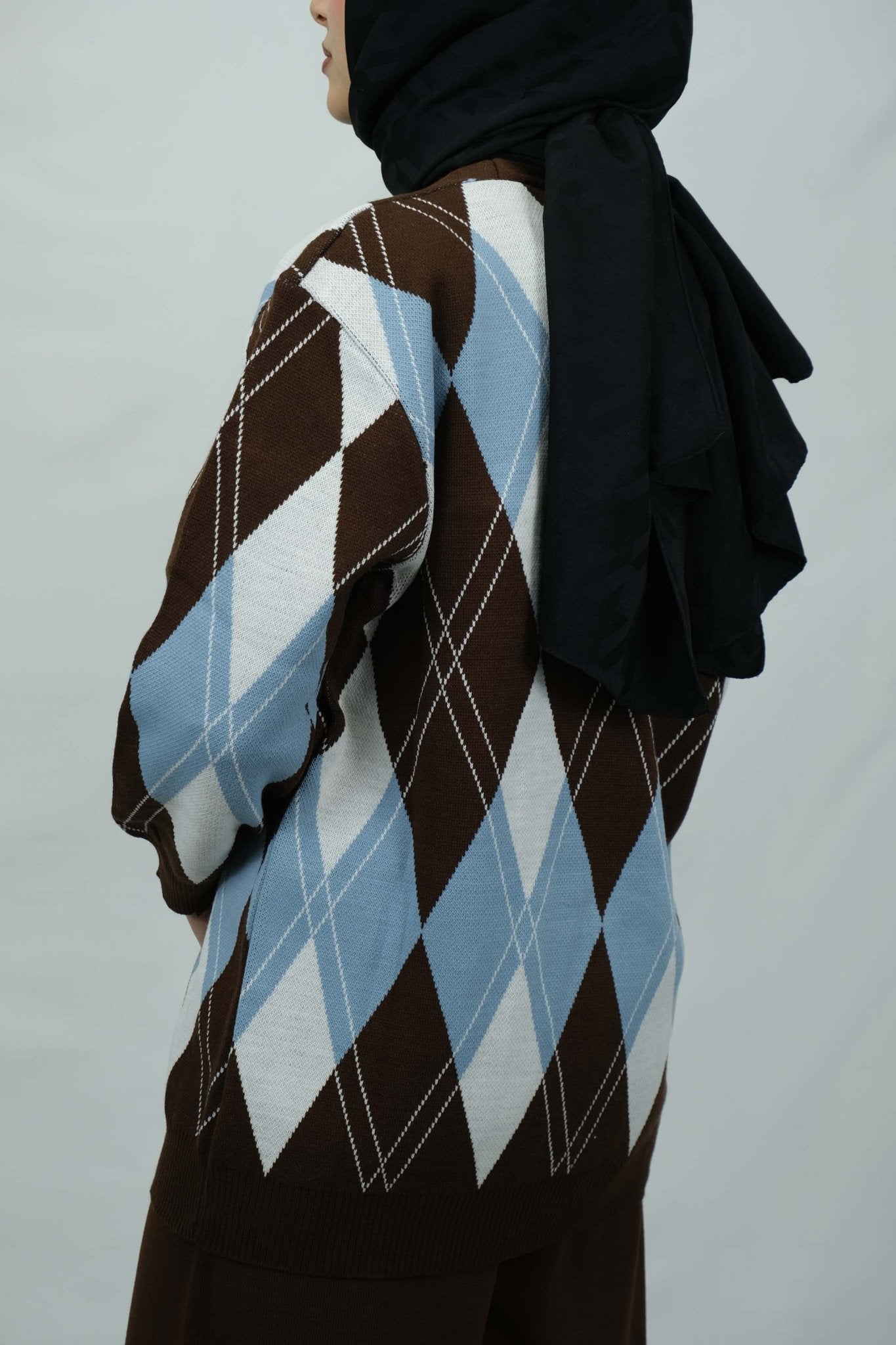 Baklava desenli v yaka triko hırka takım 4017 - Desfita