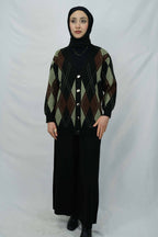 Baklava desenli v yaka triko hırka takım 4017 - Desfita