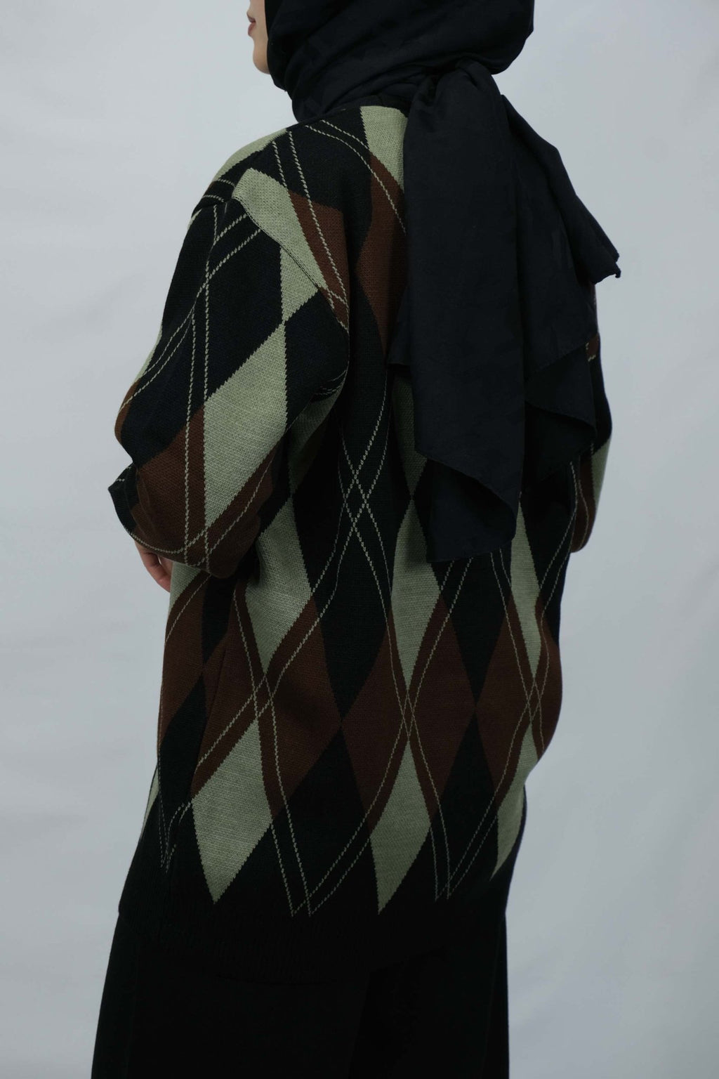 Baklava desenli v yaka triko hırka takım 4017 - Desfita