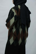 Baklava desenli v yaka triko hırka takım 4017 - Desfita