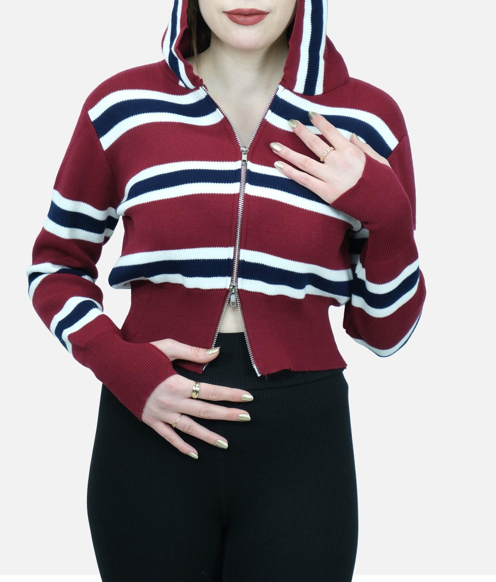 Çizgili kapüşonlu hırka 1643 - Desfita