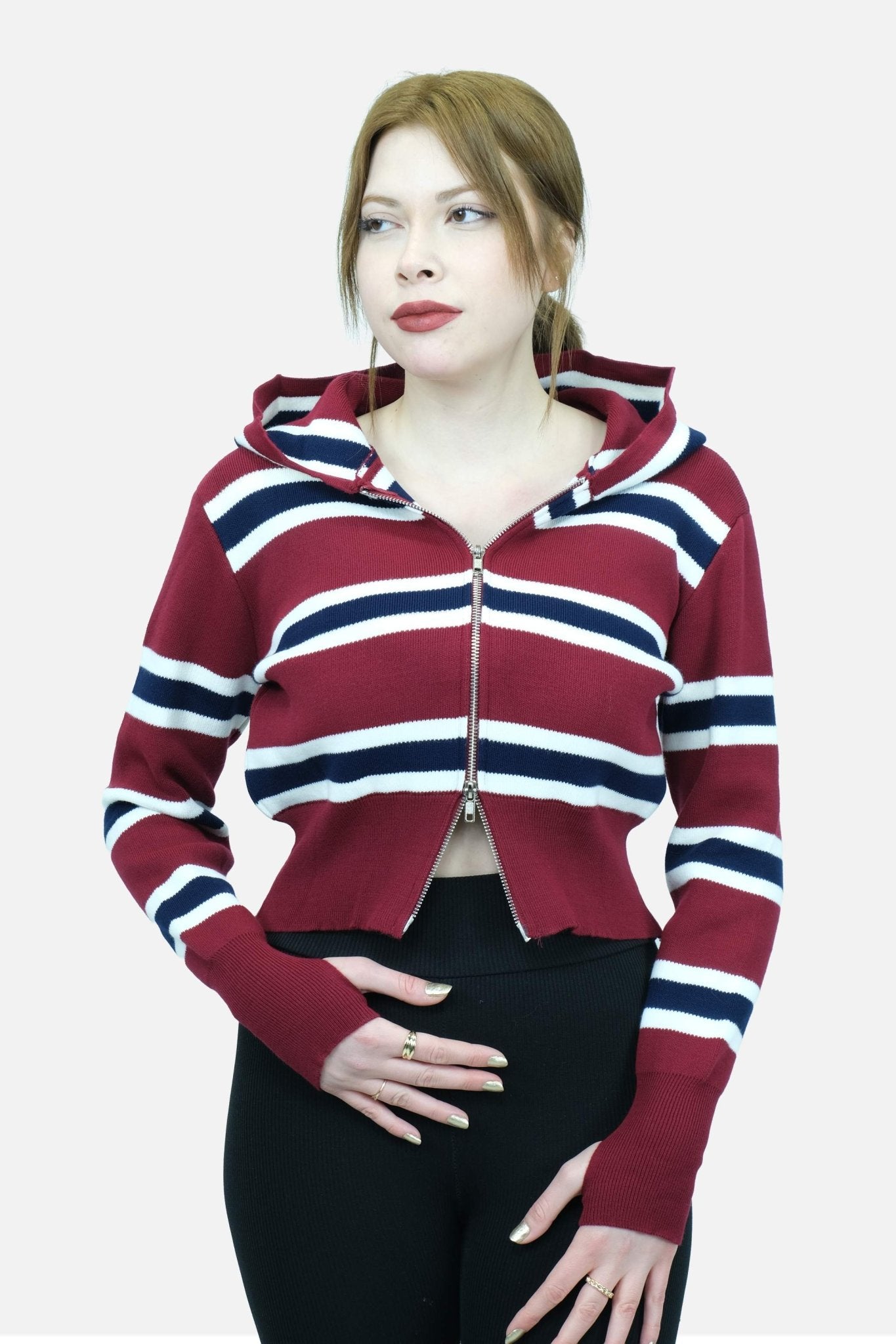 Çizgili kapüşonlu hırka 1643 - Desfita