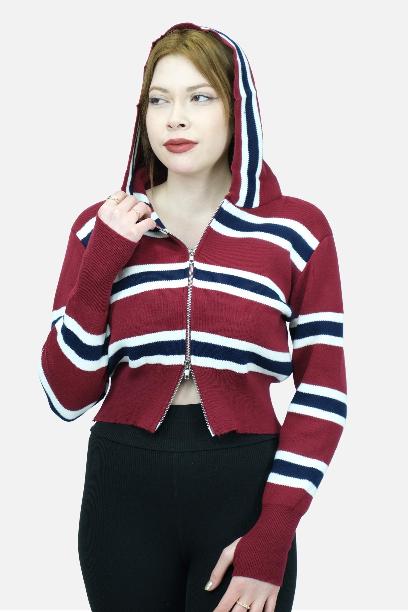 Çizgili kapüşonlu hırka 1643 - Desfita