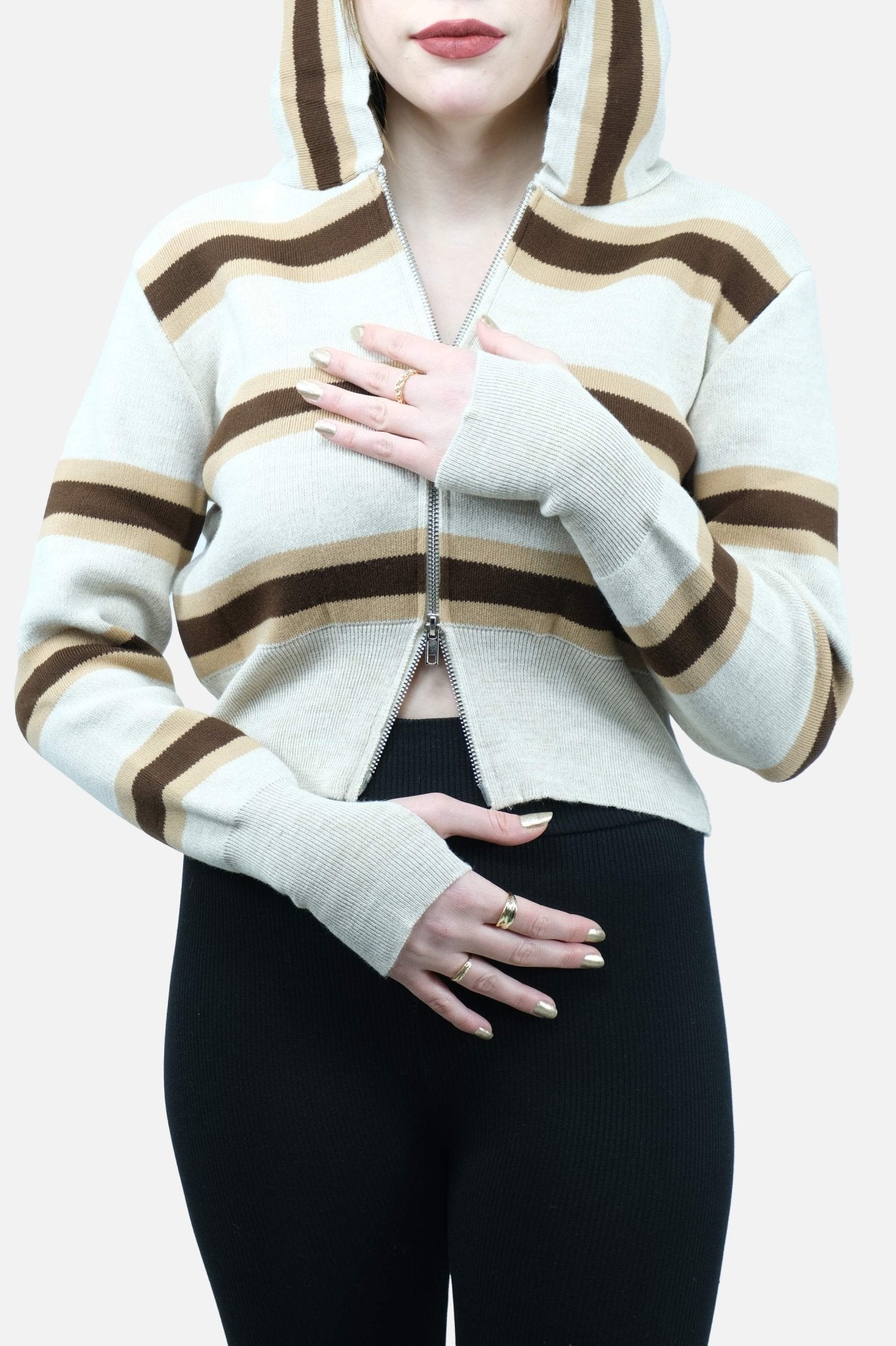 Çizgili kapüşonlu hırka 1643 - Desfita