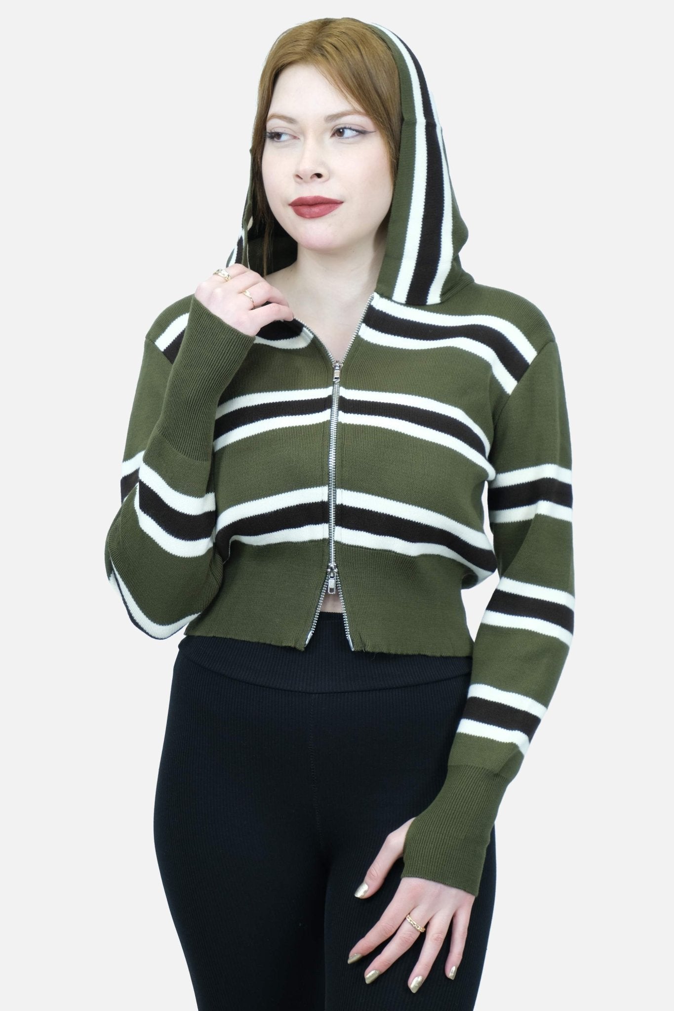 Çizgili kapüşonlu hırka 1643 - Desfita