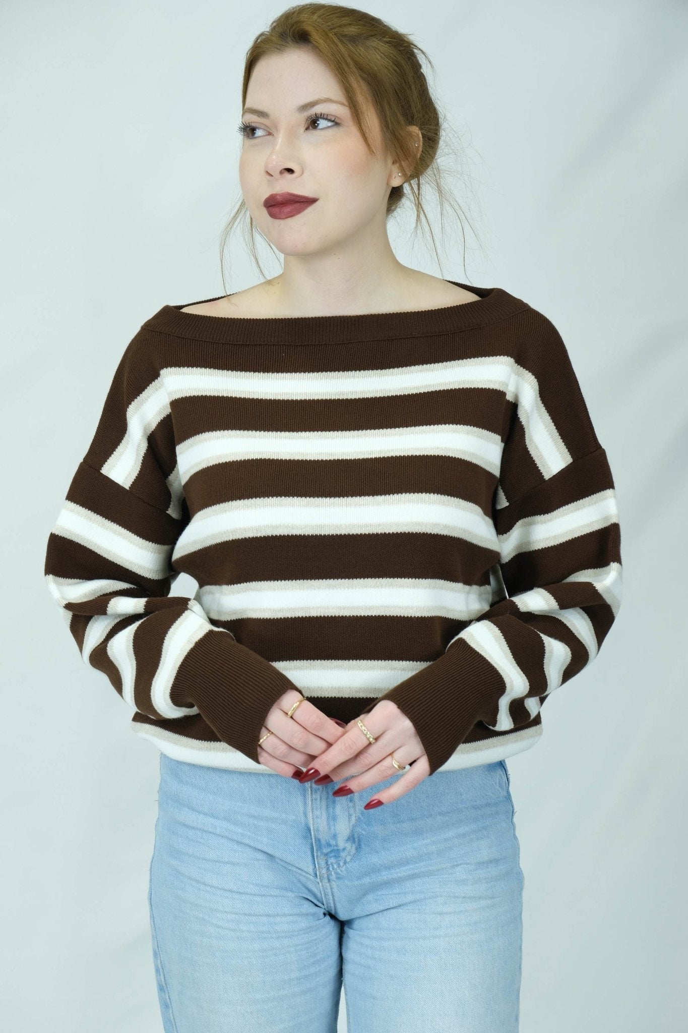 Çizgili kayık yaka kazak 1653 - Desfita Ürün ana görseli