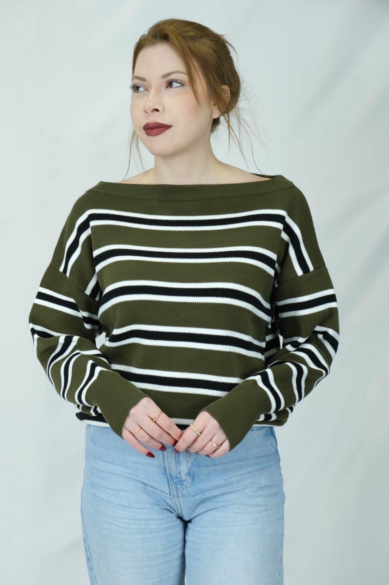 Çizgili kayık yaka kazak 1653 Ürün ikincil görseli