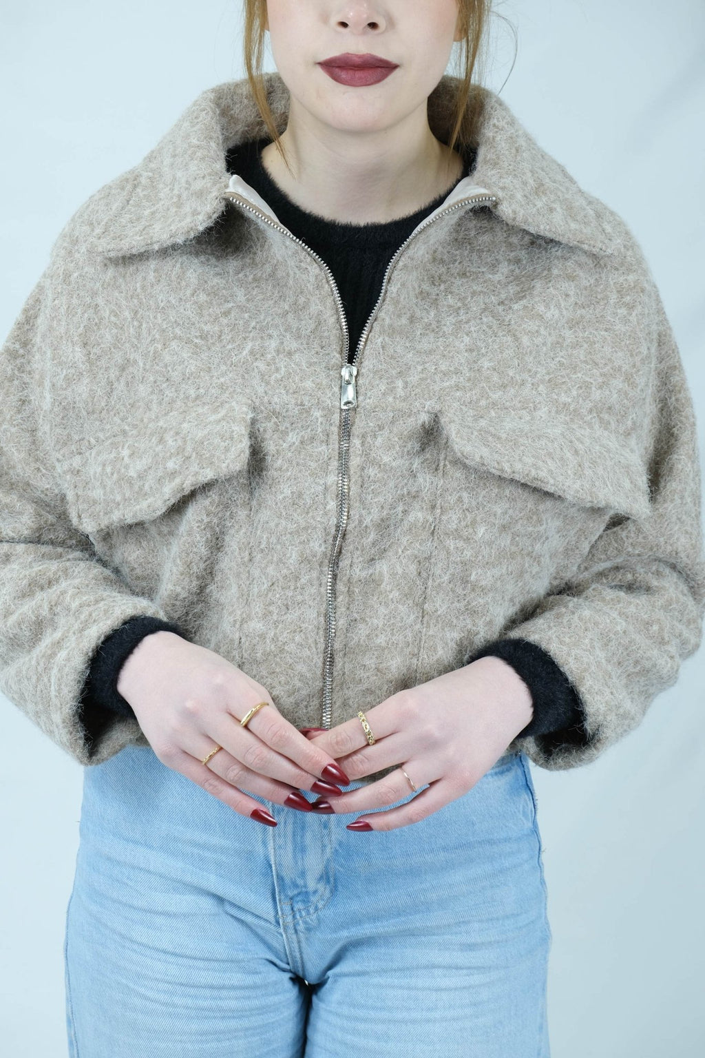 fermuarlı buklet crop ceket 6915 - Desfita