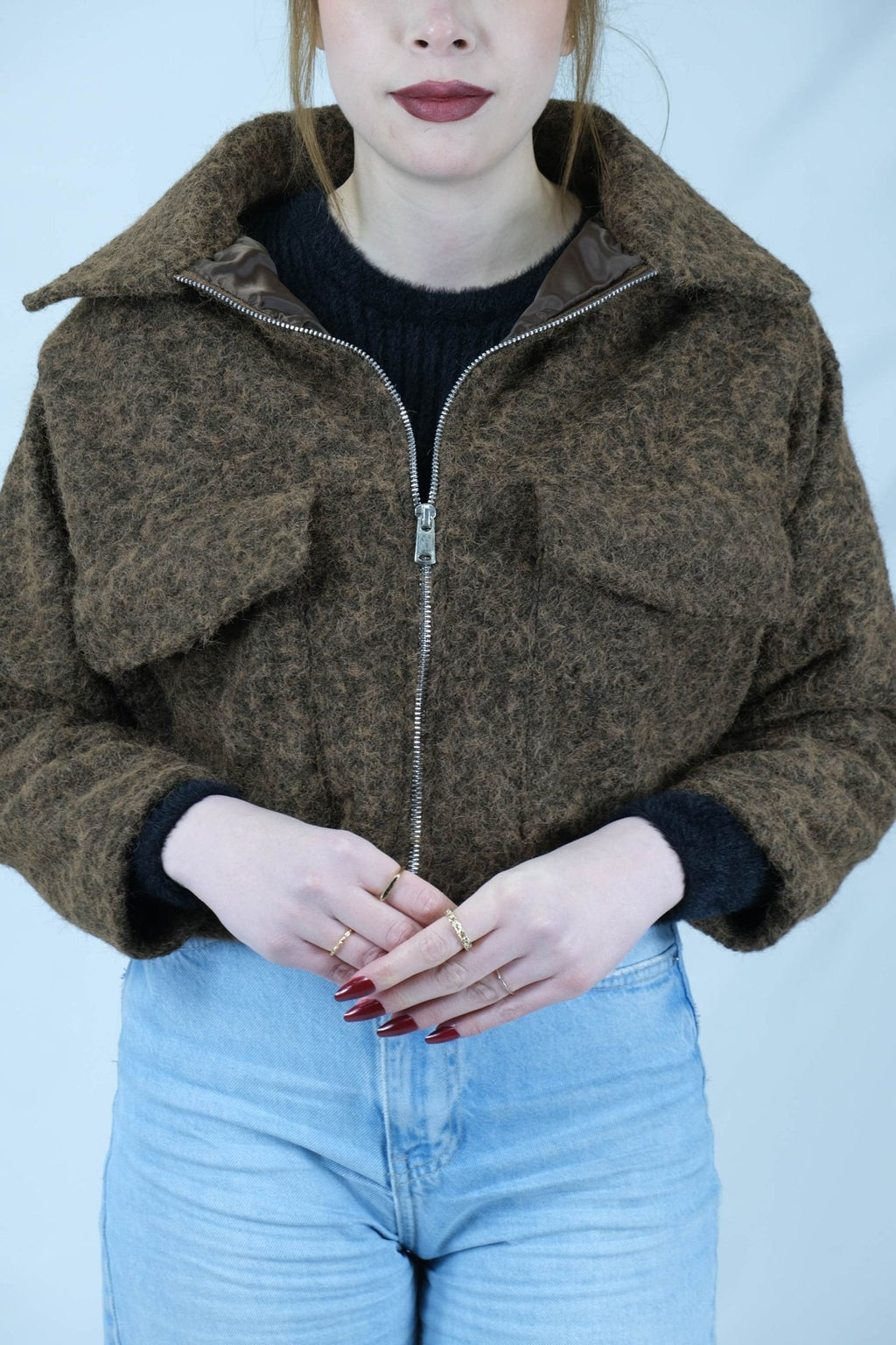 fermuarlı buklet crop ceket 6915 - Desfita