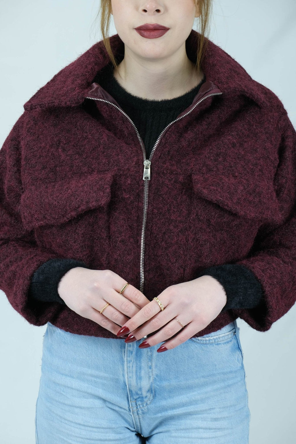 fermuarlı buklet crop ceket 6915 - Desfita