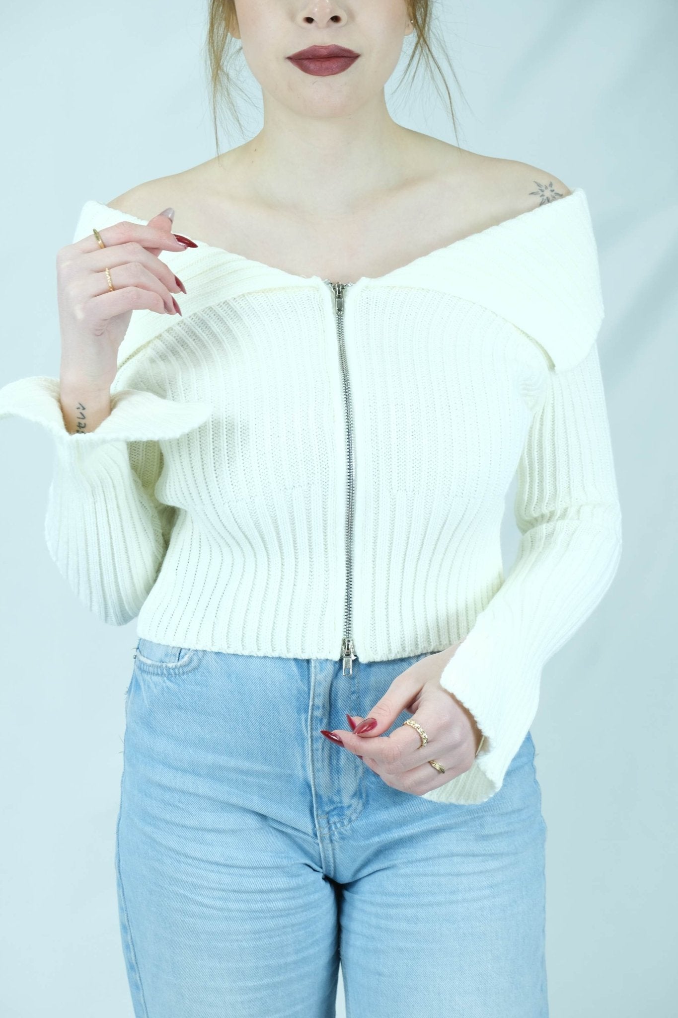 fermuarlı omuz detaylı triko 1427 - Desfita