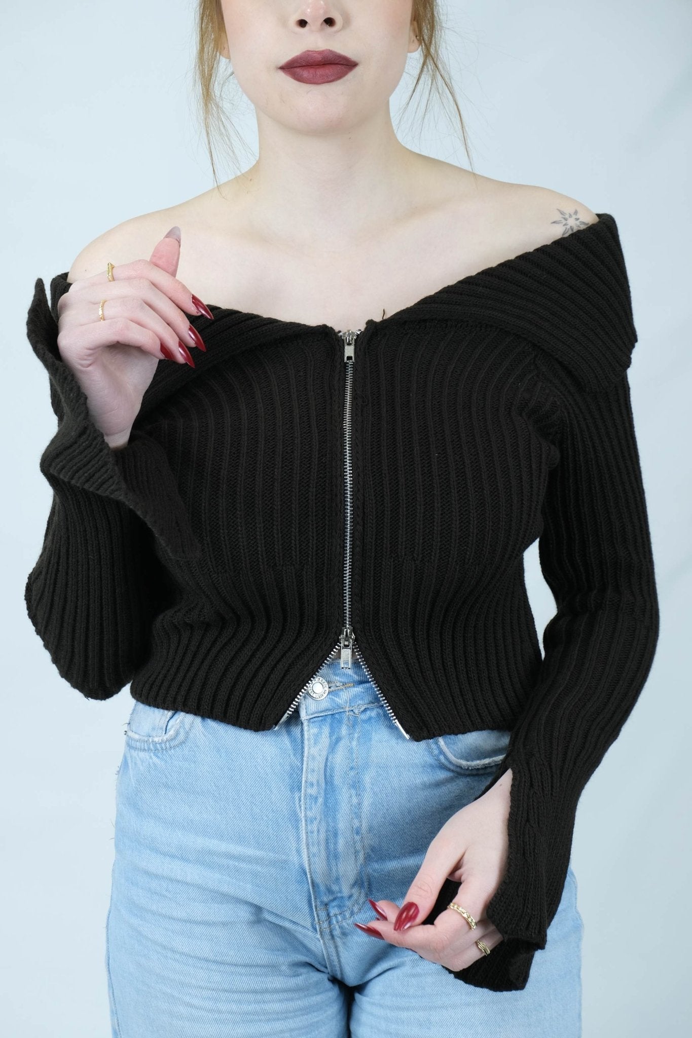 fermuarlı omuz detaylı triko 1427 - Desfita