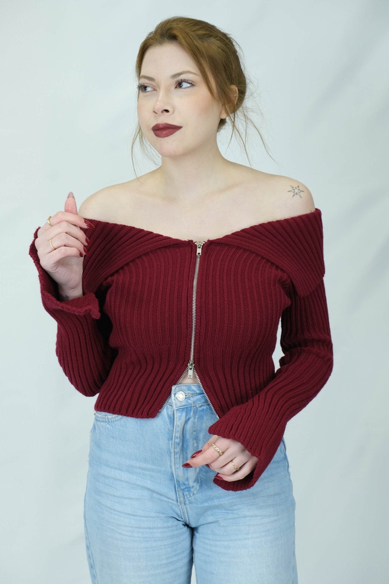 fermuarlı omuz detaylı triko 1427 - Desfita