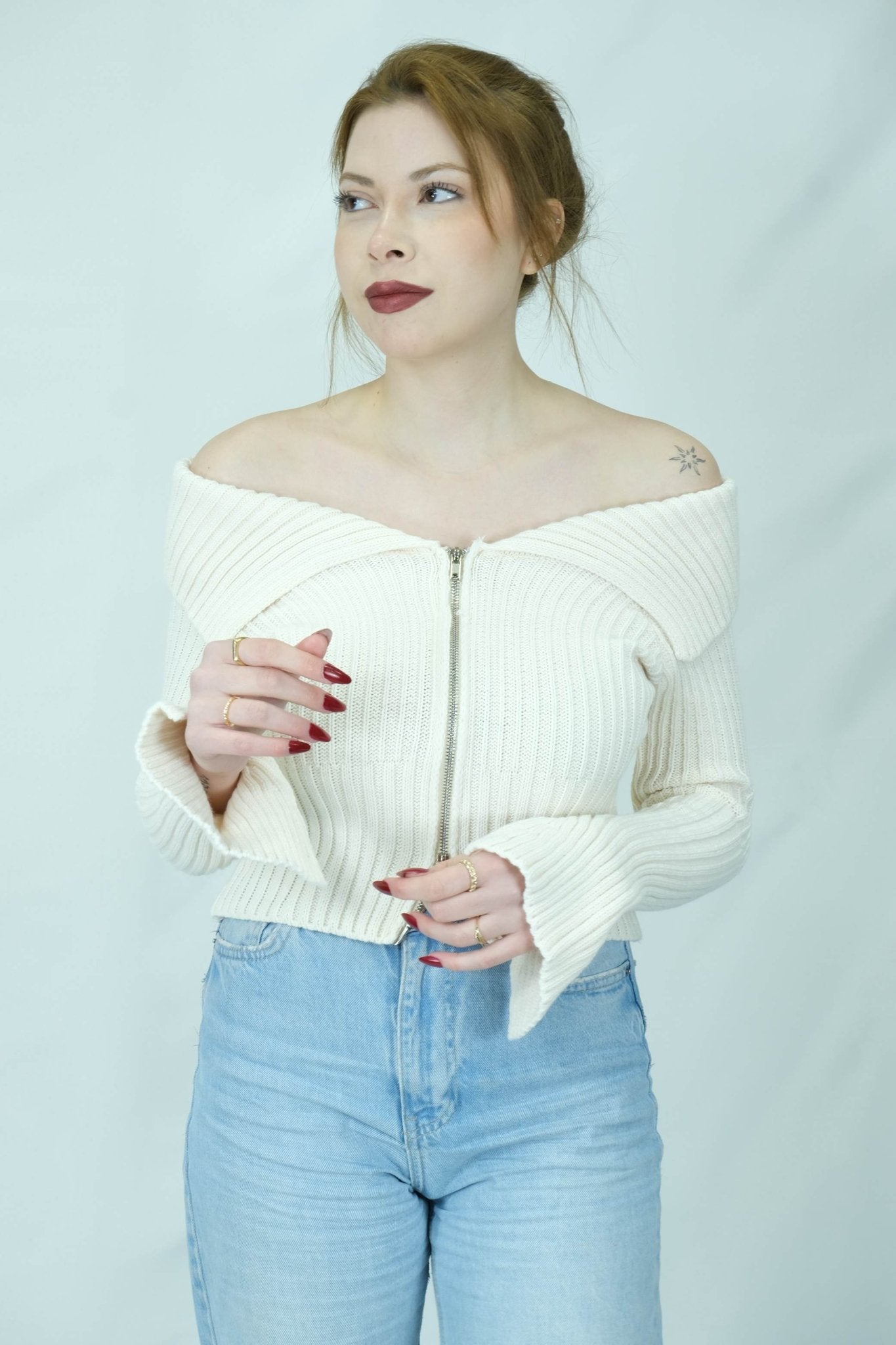 fermuarlı omuz detaylı triko 1427 Ürün ikincil görseli