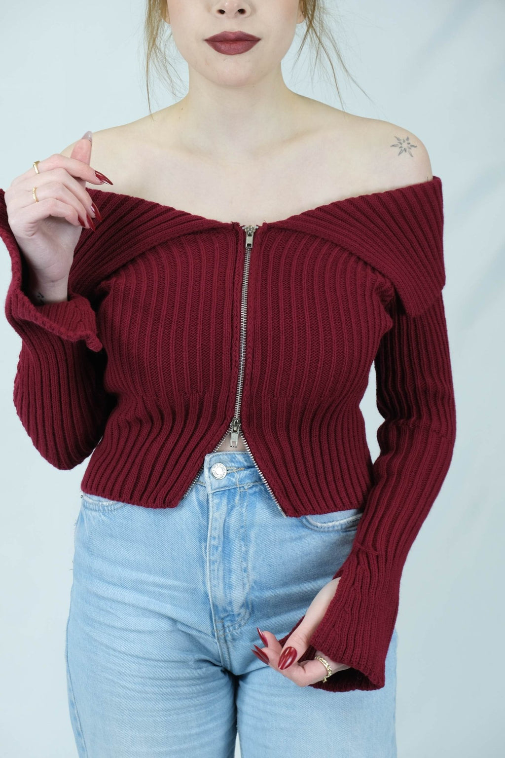 fermuarlı omuz detaylı triko 1427 - Desfita