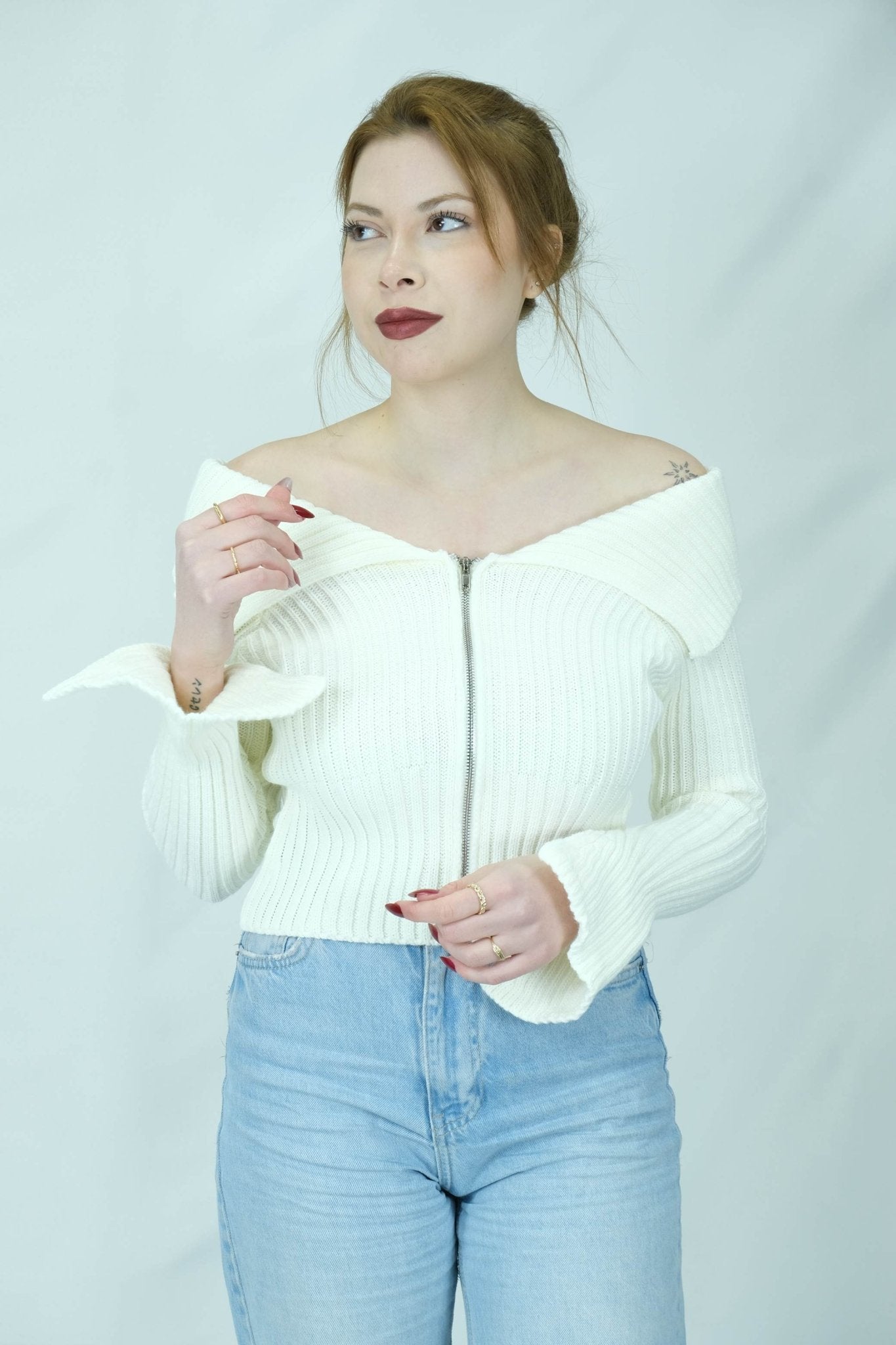 fermuarlı omuz detaylı triko 1427 - Desfita