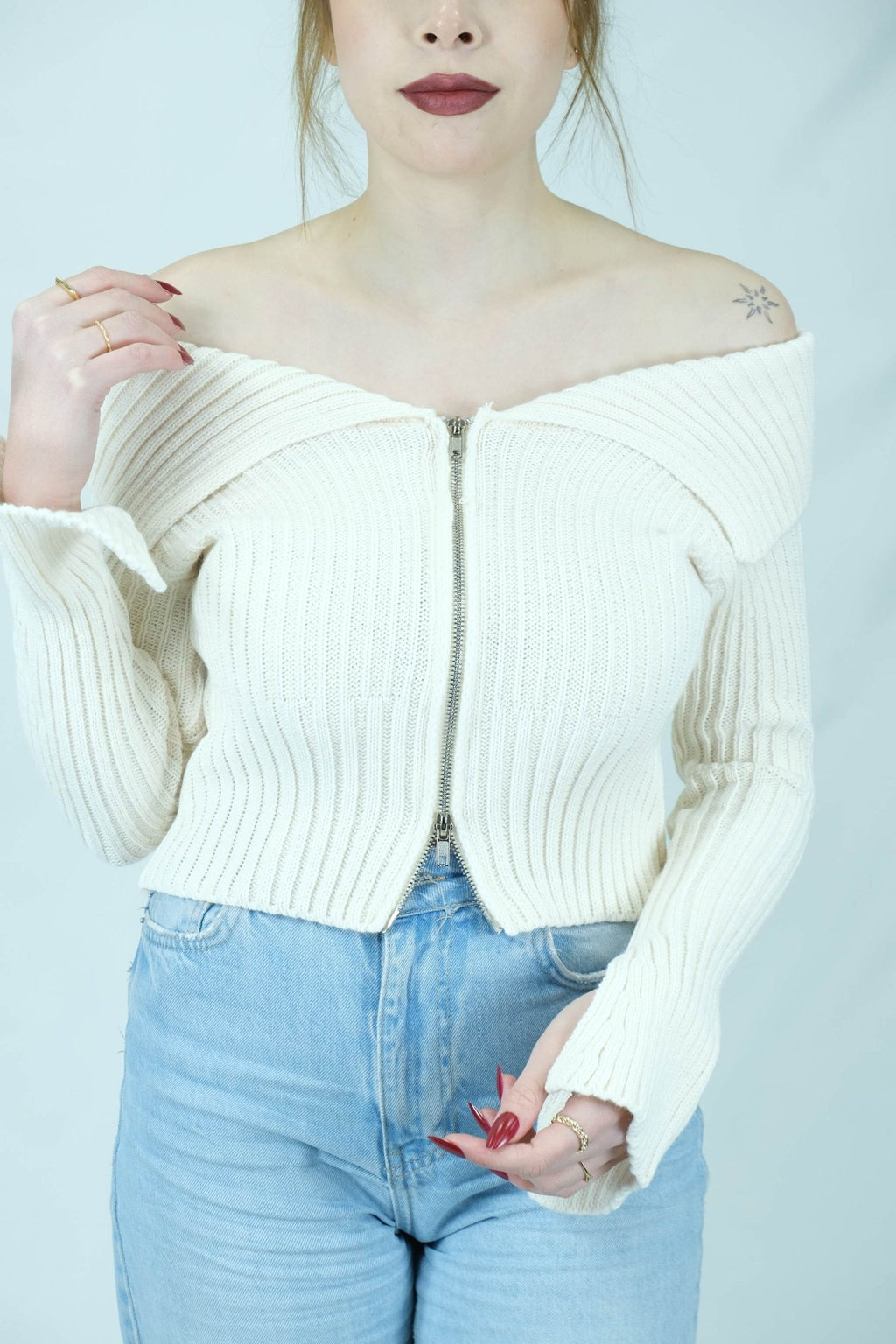 fermuarlı omuz detaylı triko 1427 - Desfita