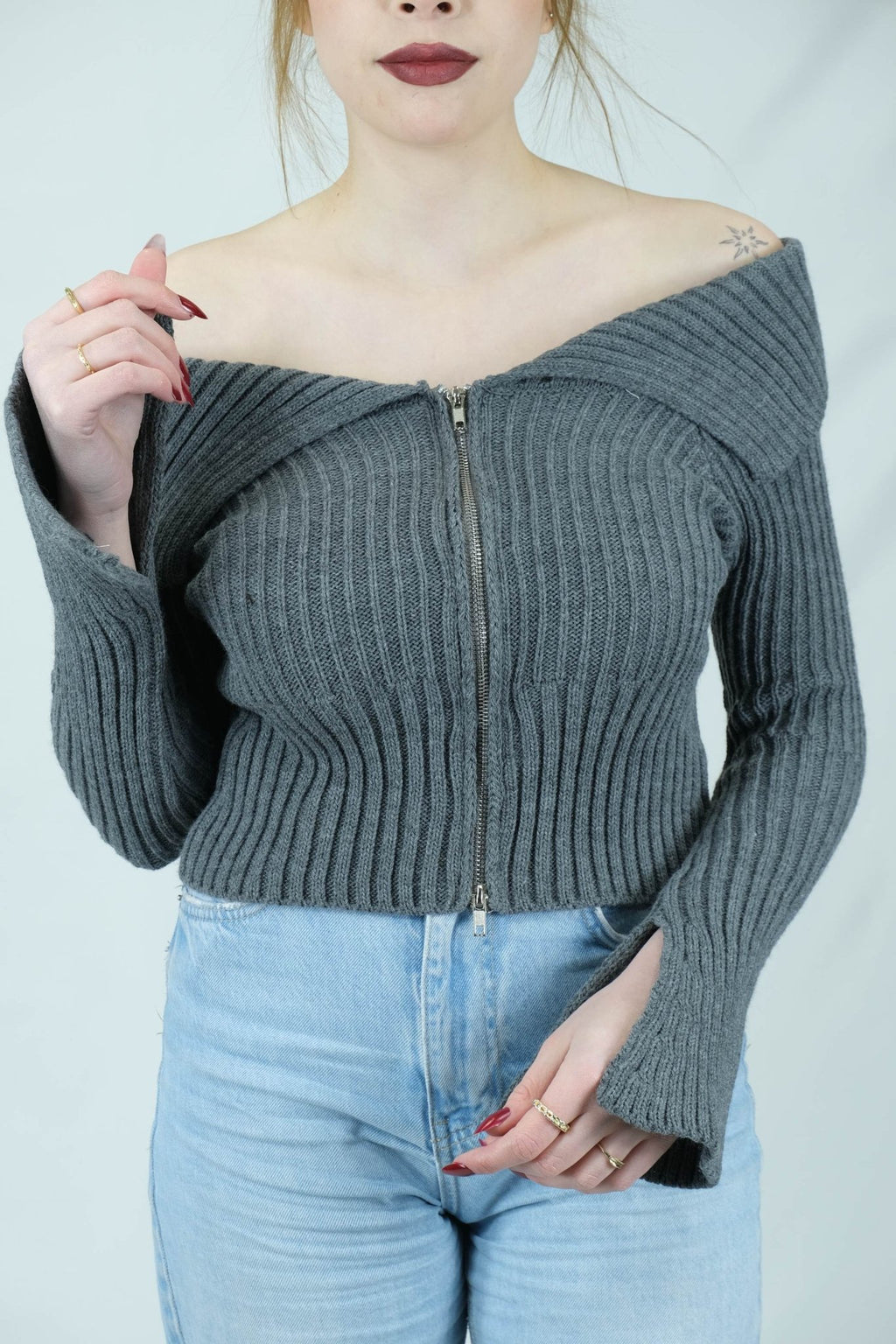 fermuarlı omuz detaylı triko 1427 - Desfita