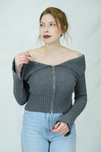 fermuarlı omuz detaylı triko 1427 - Desfita