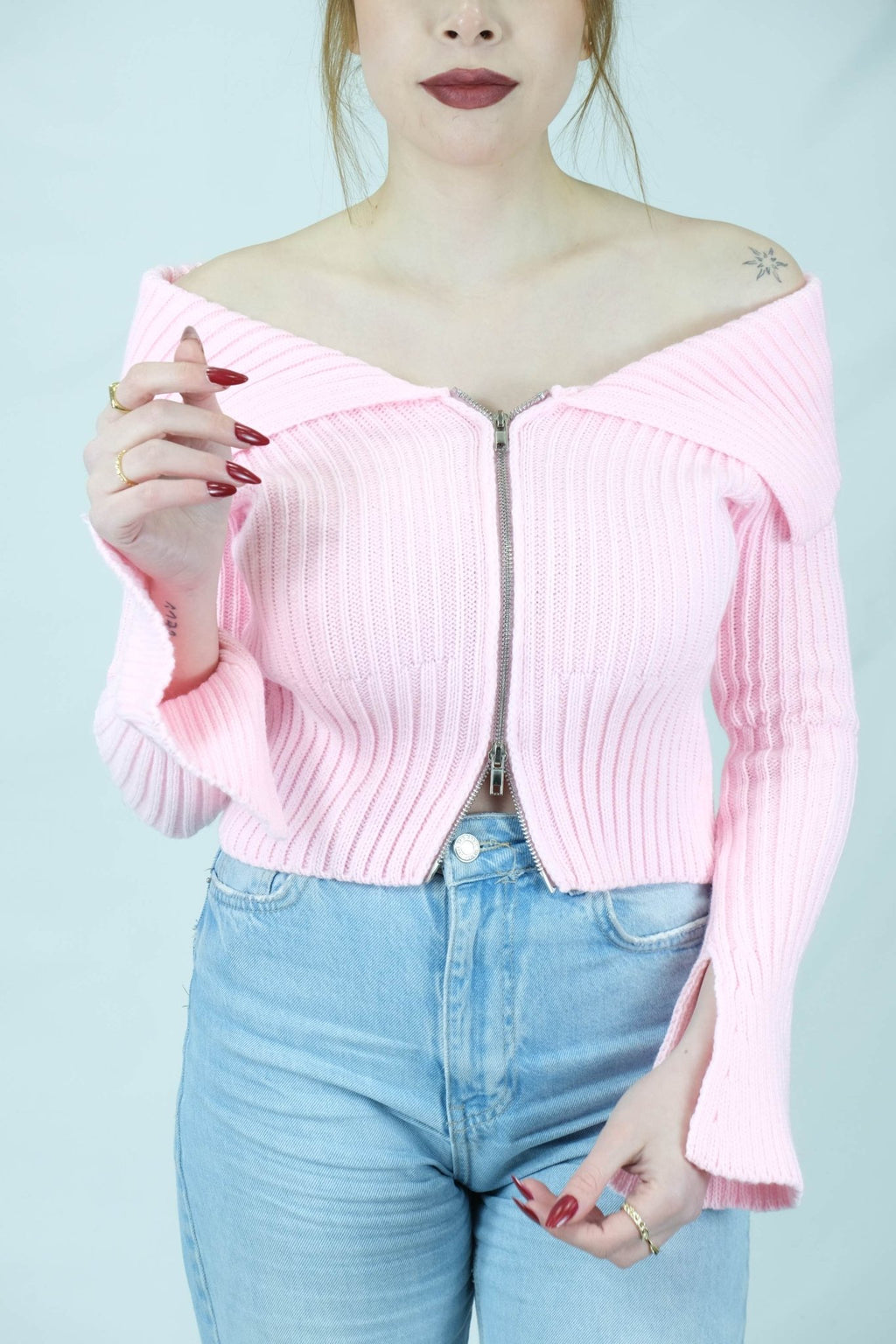 fermuarlı omuz detaylı triko 1427 - Desfita