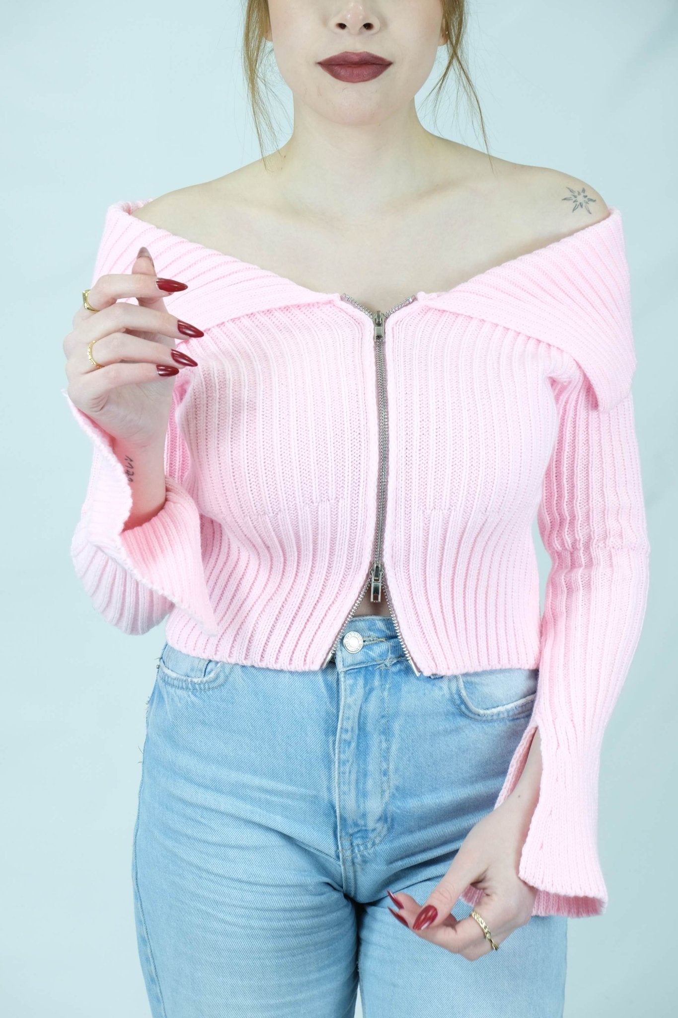 fermuarlı omuz detaylı triko 1427 - Desfita