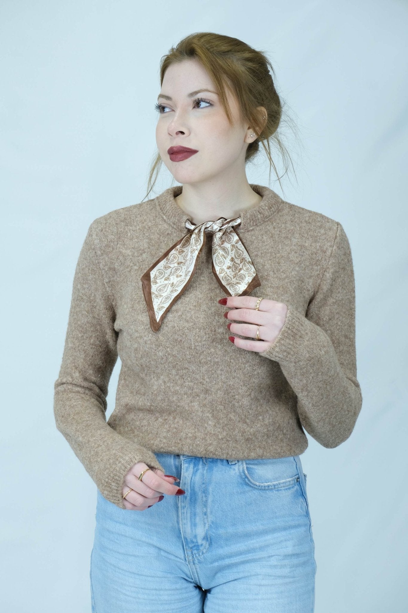 fular detaylı triko kazak 1626 - Desfita