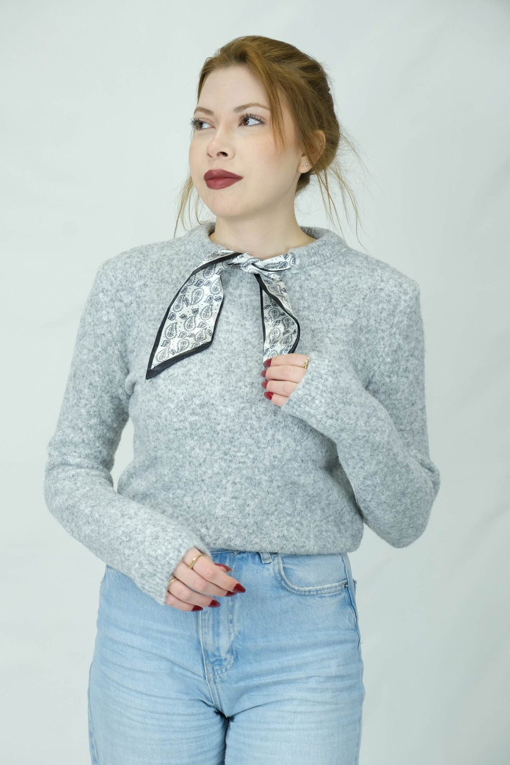 fular detaylı triko kazak 1626 - Desfita