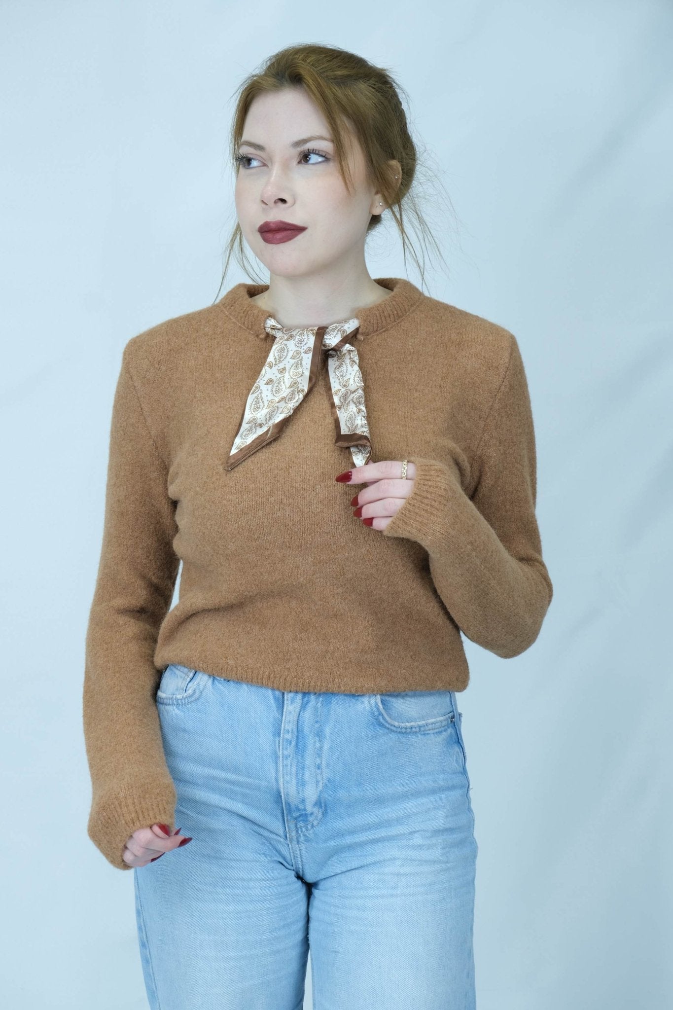 fular detaylı triko kazak 1626 - Desfita Ürün ana görseli