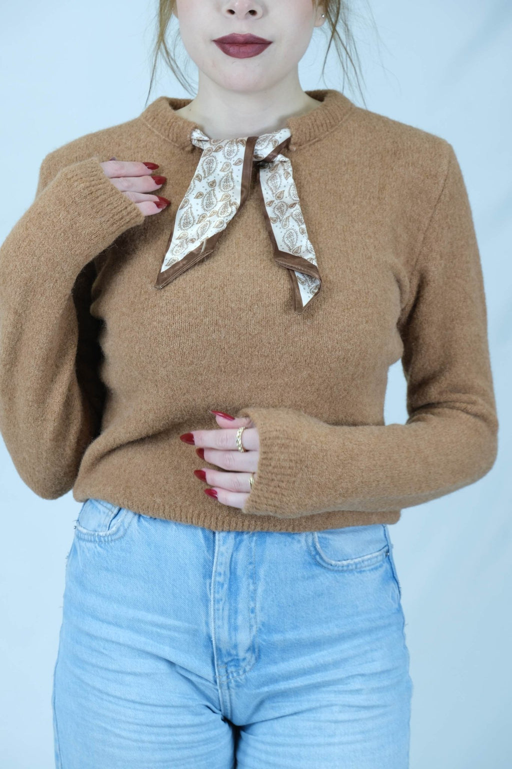 fular detaylı triko kazak 1626 - Desfita