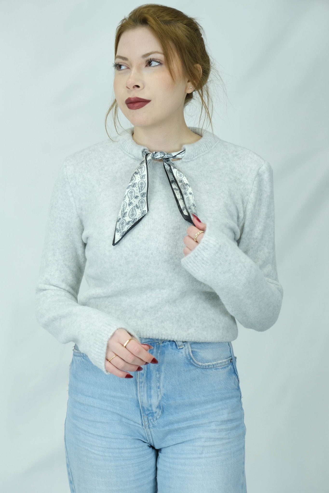 fular detaylı triko kazak 1626 - Desfita