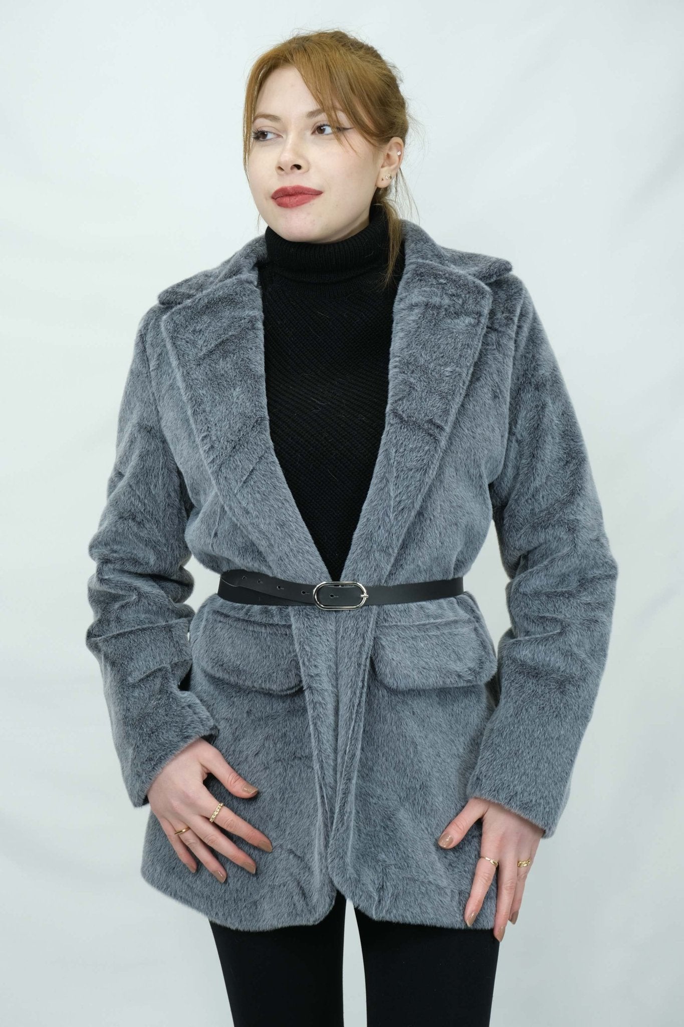 kemerli tay tüylü ceket 805 - Desfita Ürün ana görseli