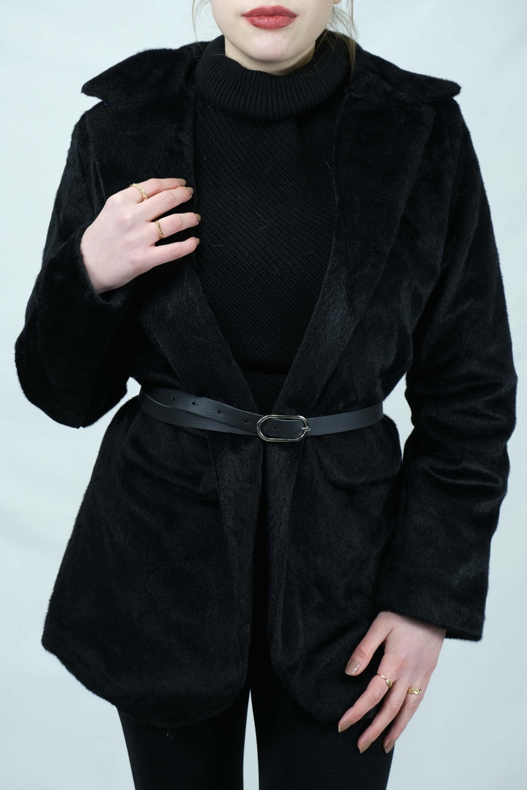 kemerli tay tüylü ceket 805 - Desfita