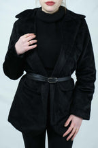 kemerli tay tüylü ceket 805 - Desfita