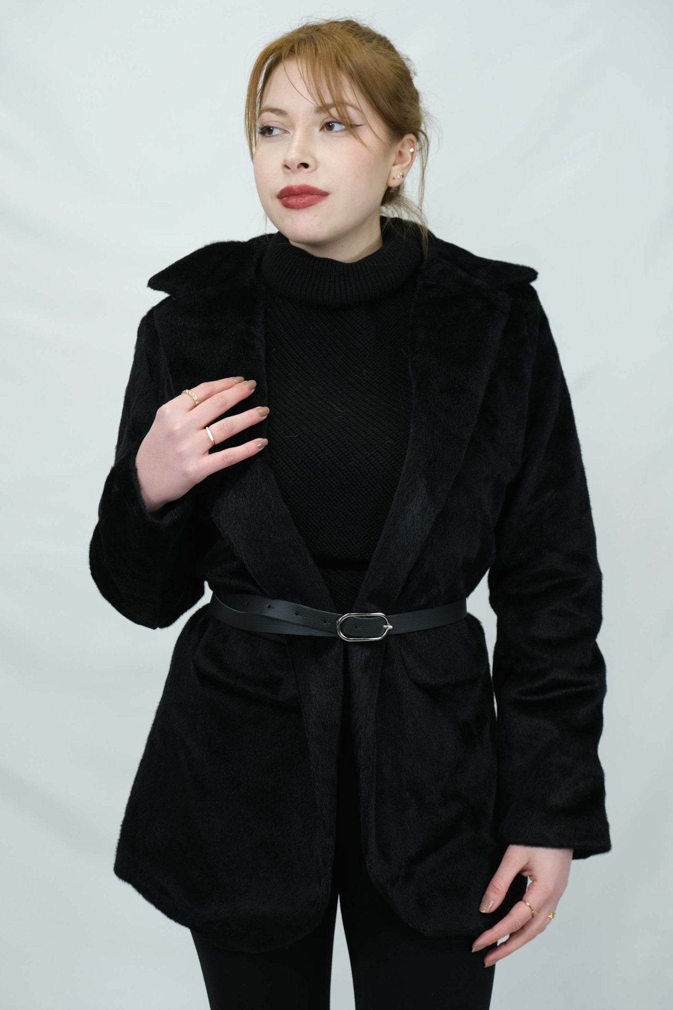 kemerli tay tüylü ceket 805 - Desfita