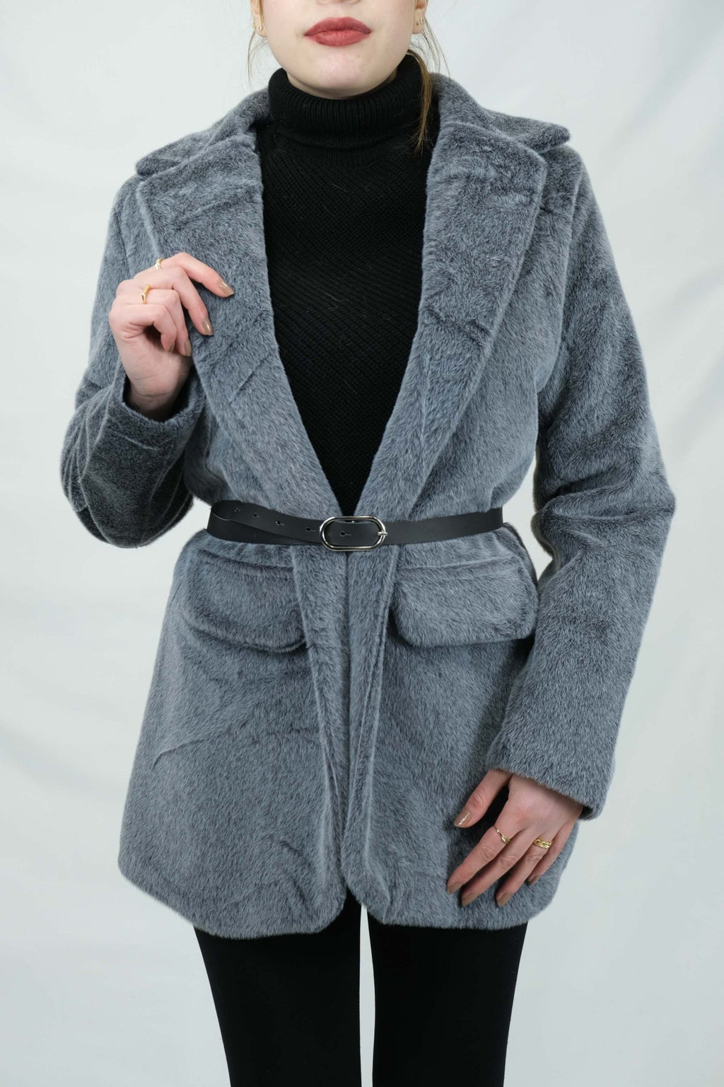 kemerli tay tüylü ceket 805 - Desfita