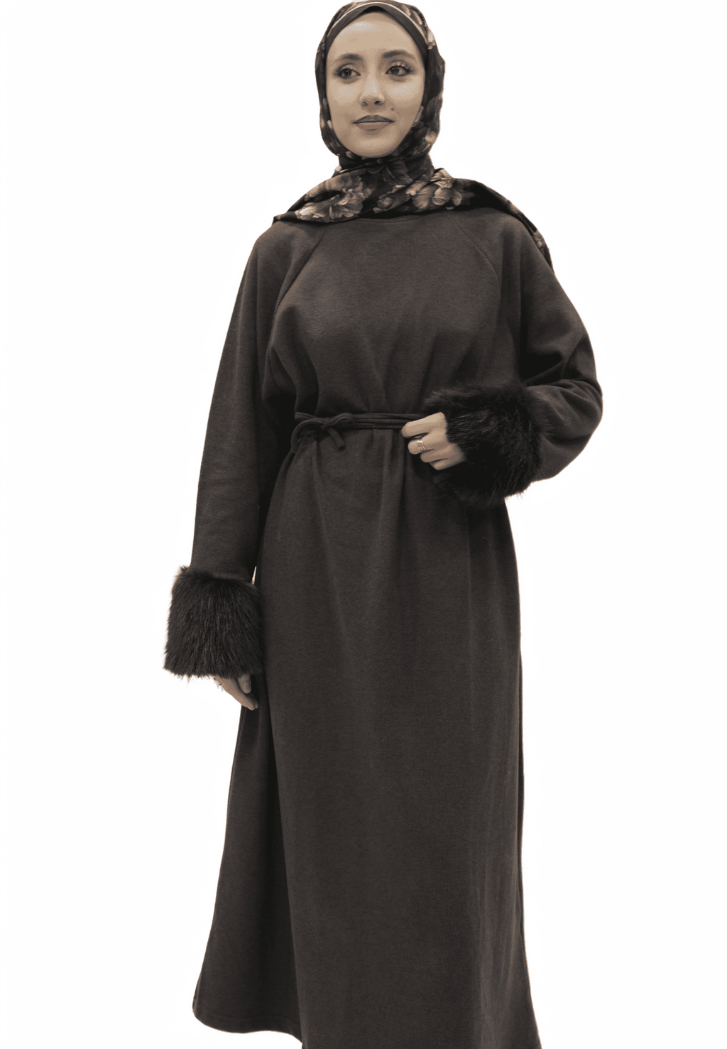 Kolu Kürk Detaylı Zarif Elbise 13130 - Desfita