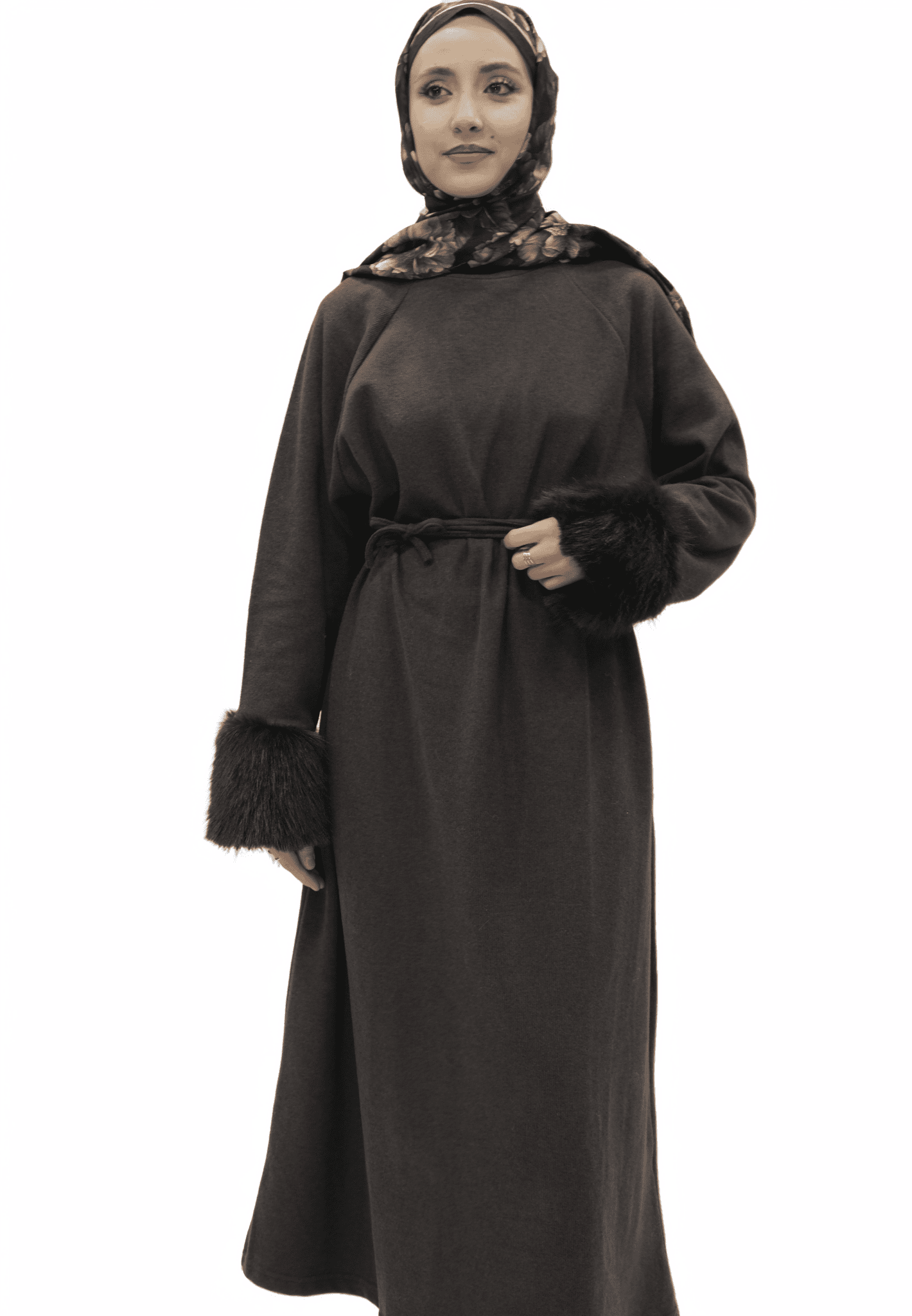 Kolu Kürk Detaylı Zarif Elbise 13130 - Desfita