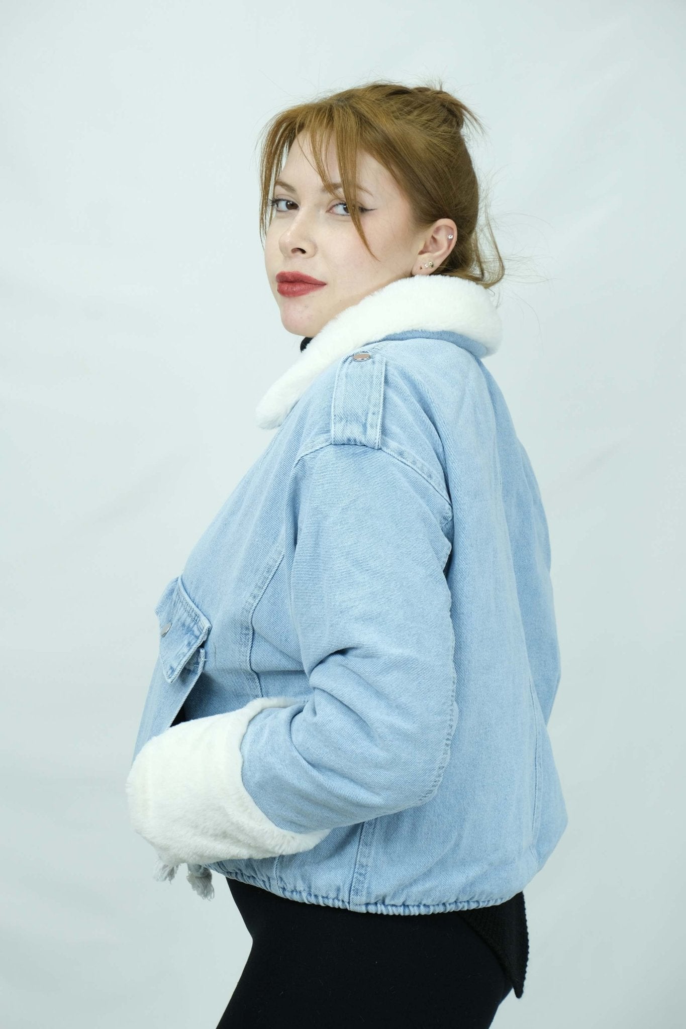 kürk detaylı kot ceket 3014 - Desfita