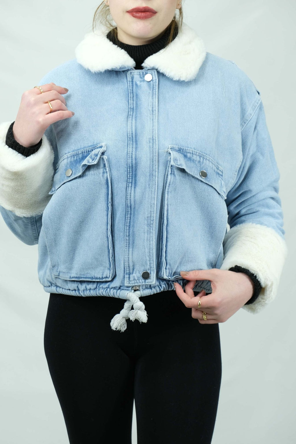 kürk detaylı kot ceket 3014 - Desfita