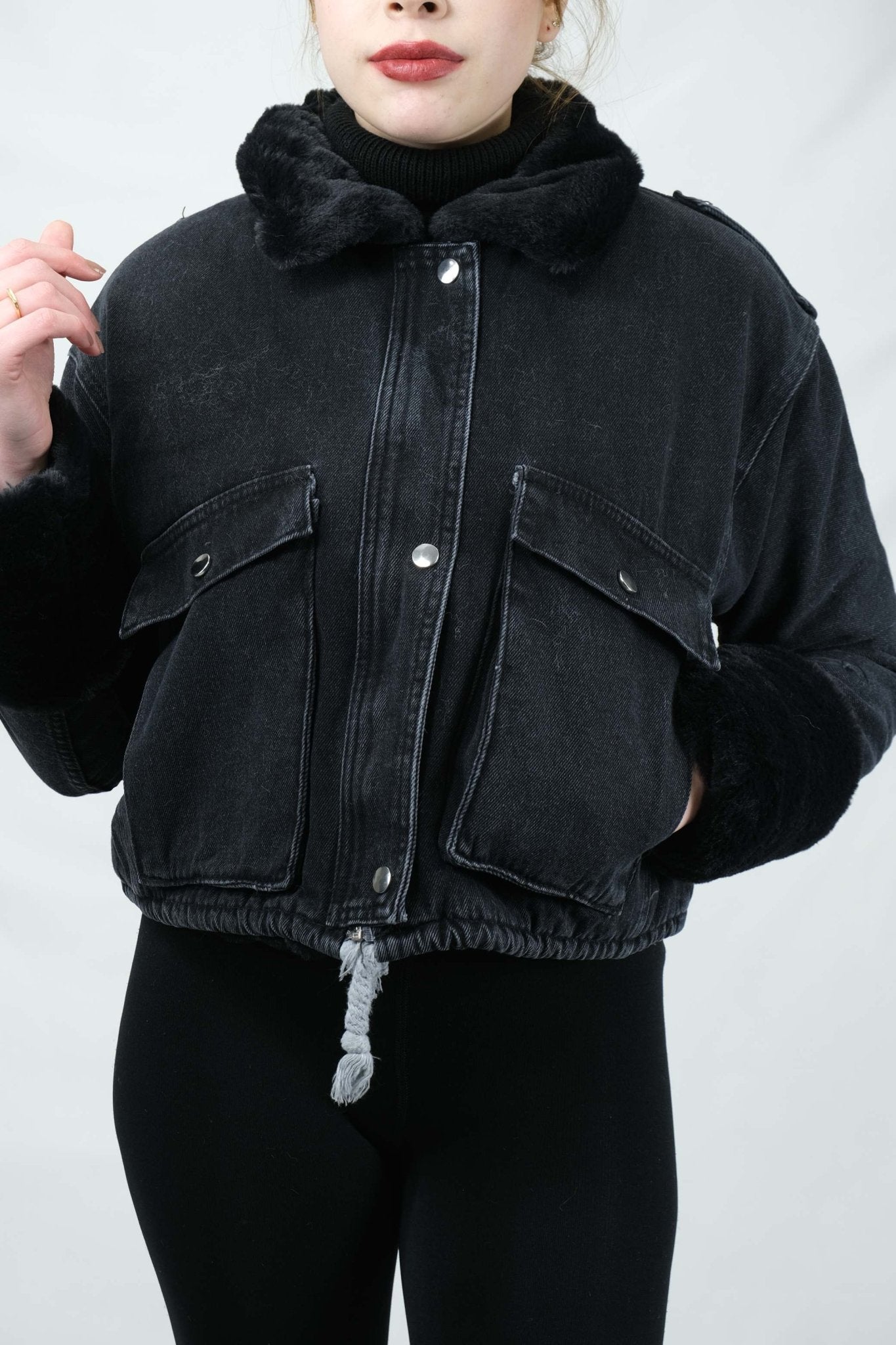 kürk detaylı kot ceket 3014 - Desfita