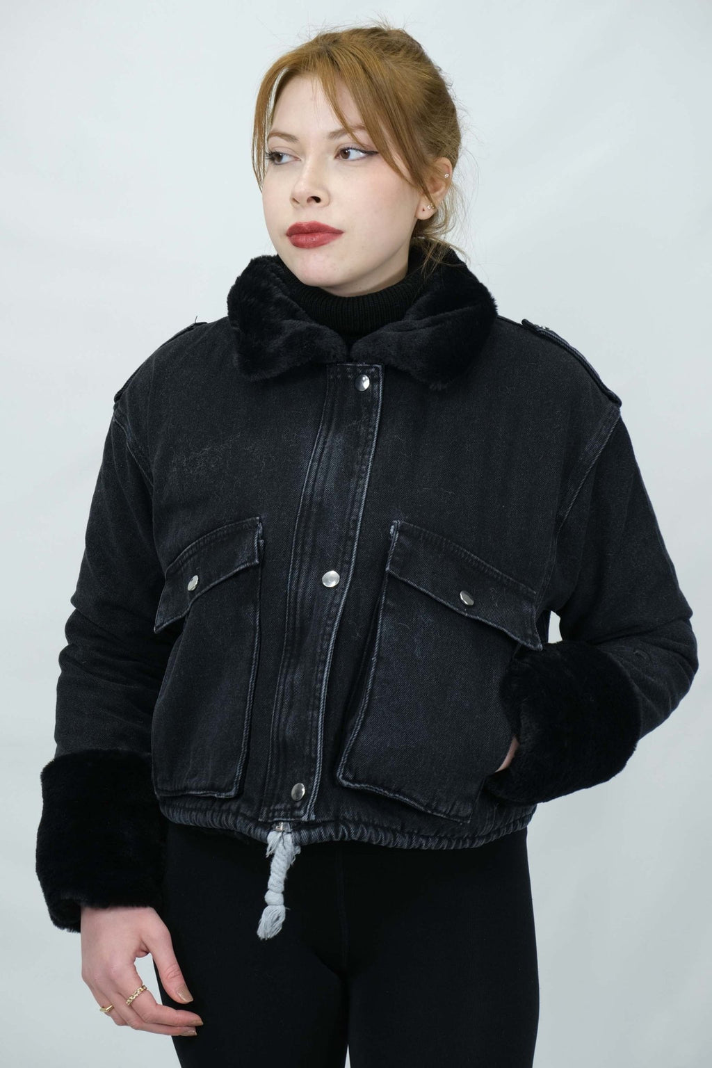 kürk detaylı kot ceket 3014 - Desfita