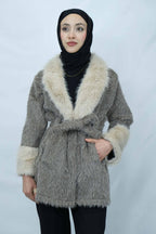 Kürk Detaylı Kuşaklı Buklet Kaban 3043 - Desfita