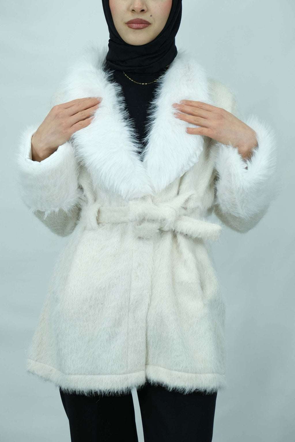 Kürk Detaylı Kuşaklı Buklet Kaban 3043 - Desfita