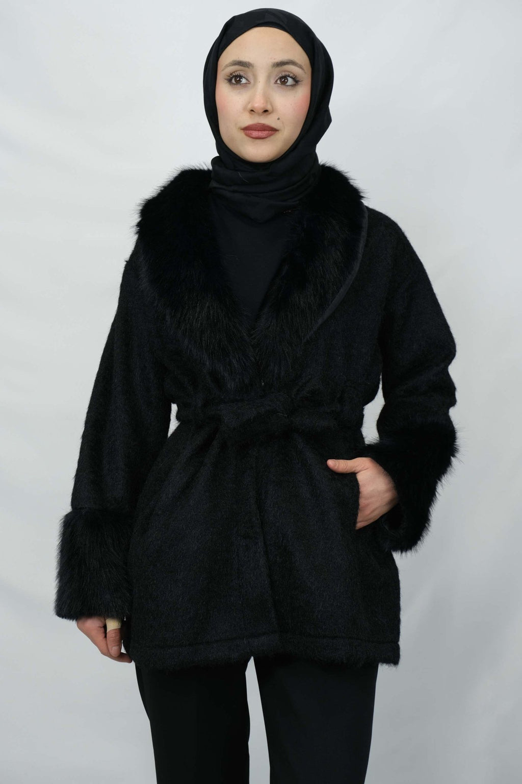 Kürk Detaylı Kuşaklı Buklet Kaban 3043 - Desfita