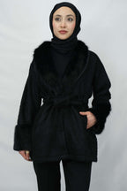 Kürk Detaylı Kuşaklı Buklet Kaban 3043 - Desfita