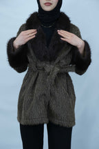 Kürk Detaylı Kuşaklı Buklet Kaban 3043 - Desfita