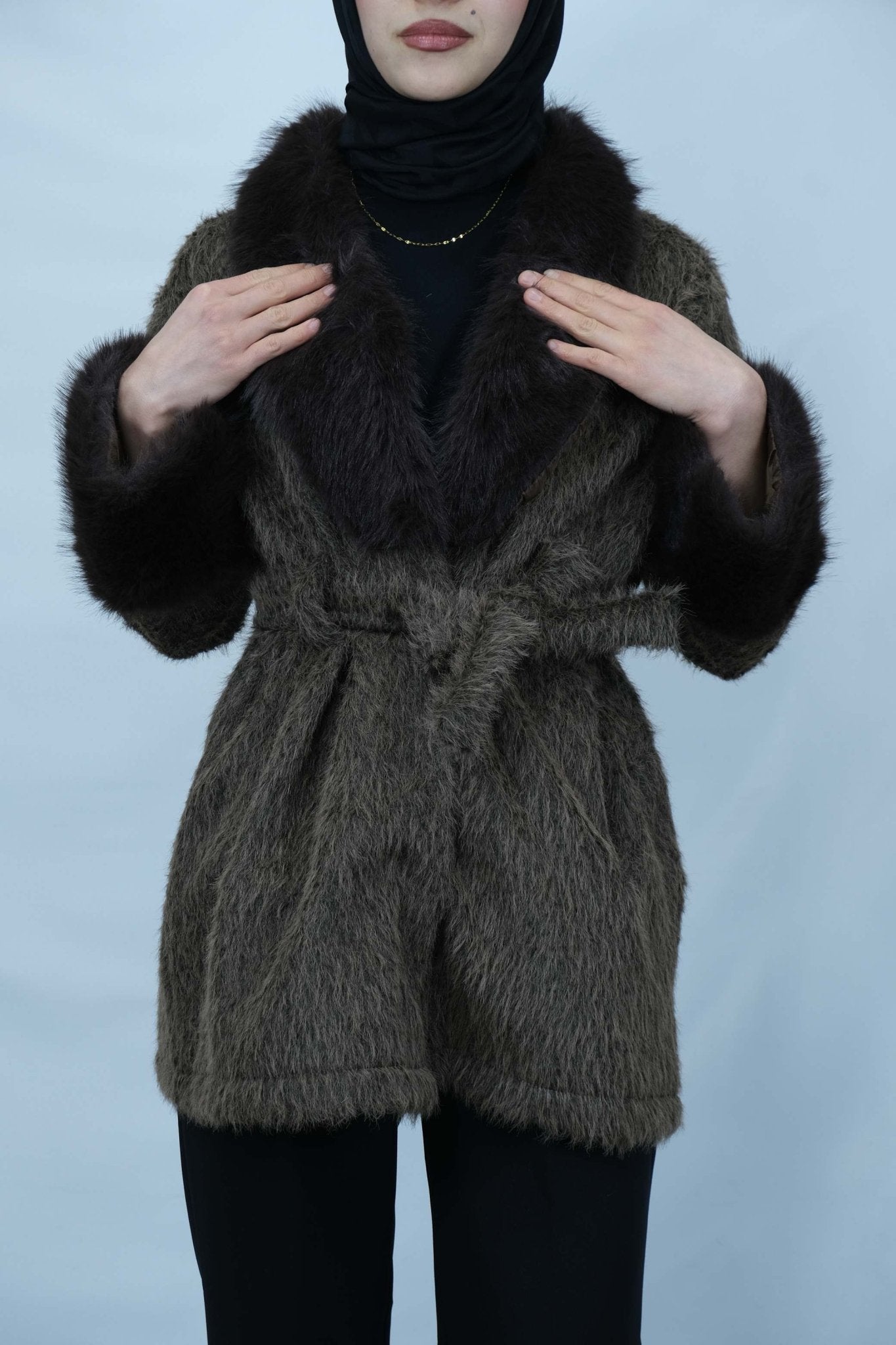 Kürk Detaylı Kuşaklı Buklet Kaban 3043 - Desfita