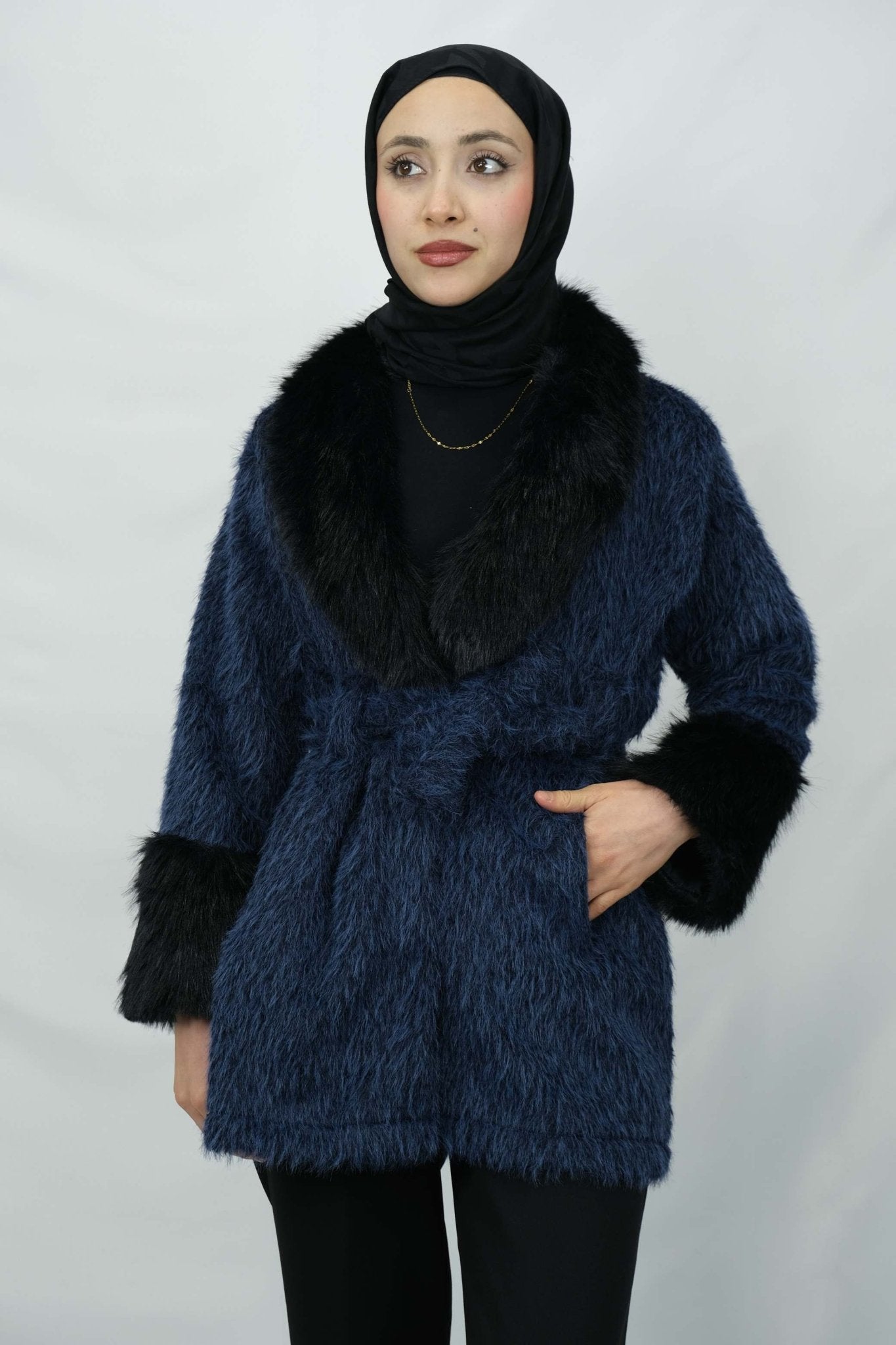 Kürk Detaylı Kuşaklı Buklet Kaban 3043 Ürün ikincil görseli